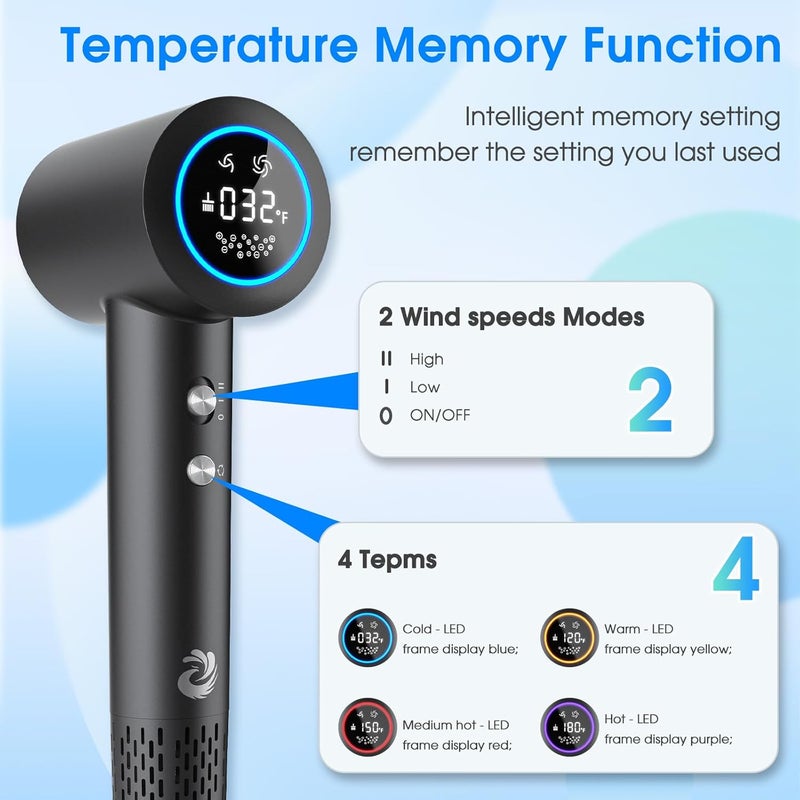 KARFUN Plasma Hair Dryer, 1500W High Speed Blow Dryer with Plasma Tech (Positive+Negative Ionic), LED Display, 5 Temps 2 Speed, Thermo-Control, Fast Drying Plasma Hairdryer for Home or Travel (Gray) - Image 5